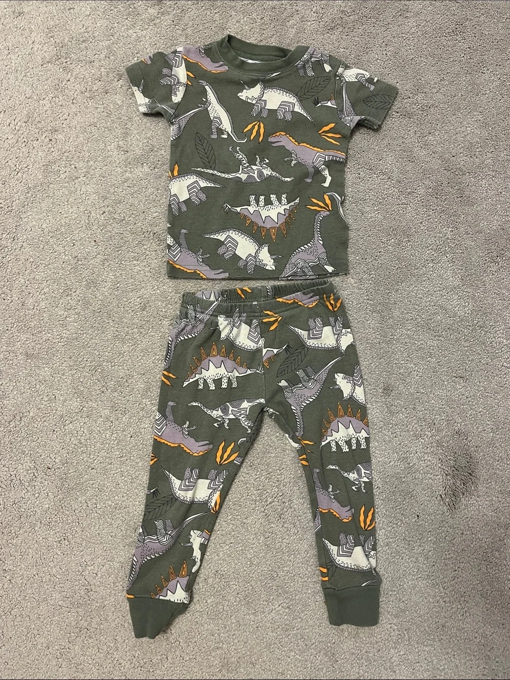 Carter's Olive Green Dinosaur Short Sleeve Pajama Set